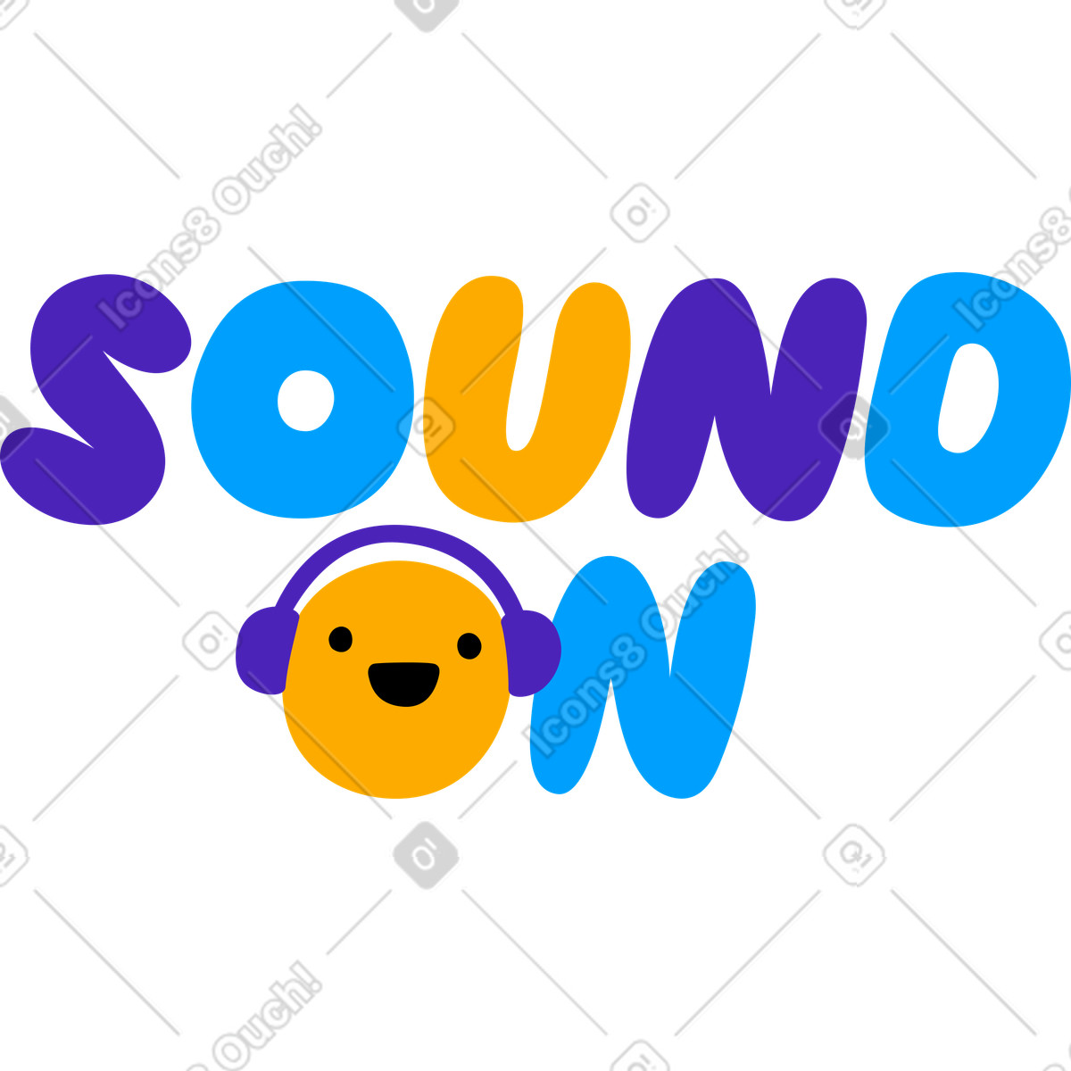 Scritta adesivo gonfio suono multicolore sul testo illustrazione animata in stile Lettering scaricabile in GIF, Lottie (JSON), AE