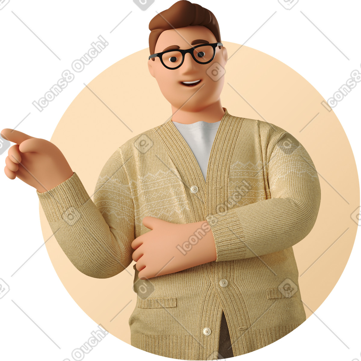 Kerl zeigt mit dem finger zur seite-Illustration im 3D Business-Stil als Download in PNG, SVG