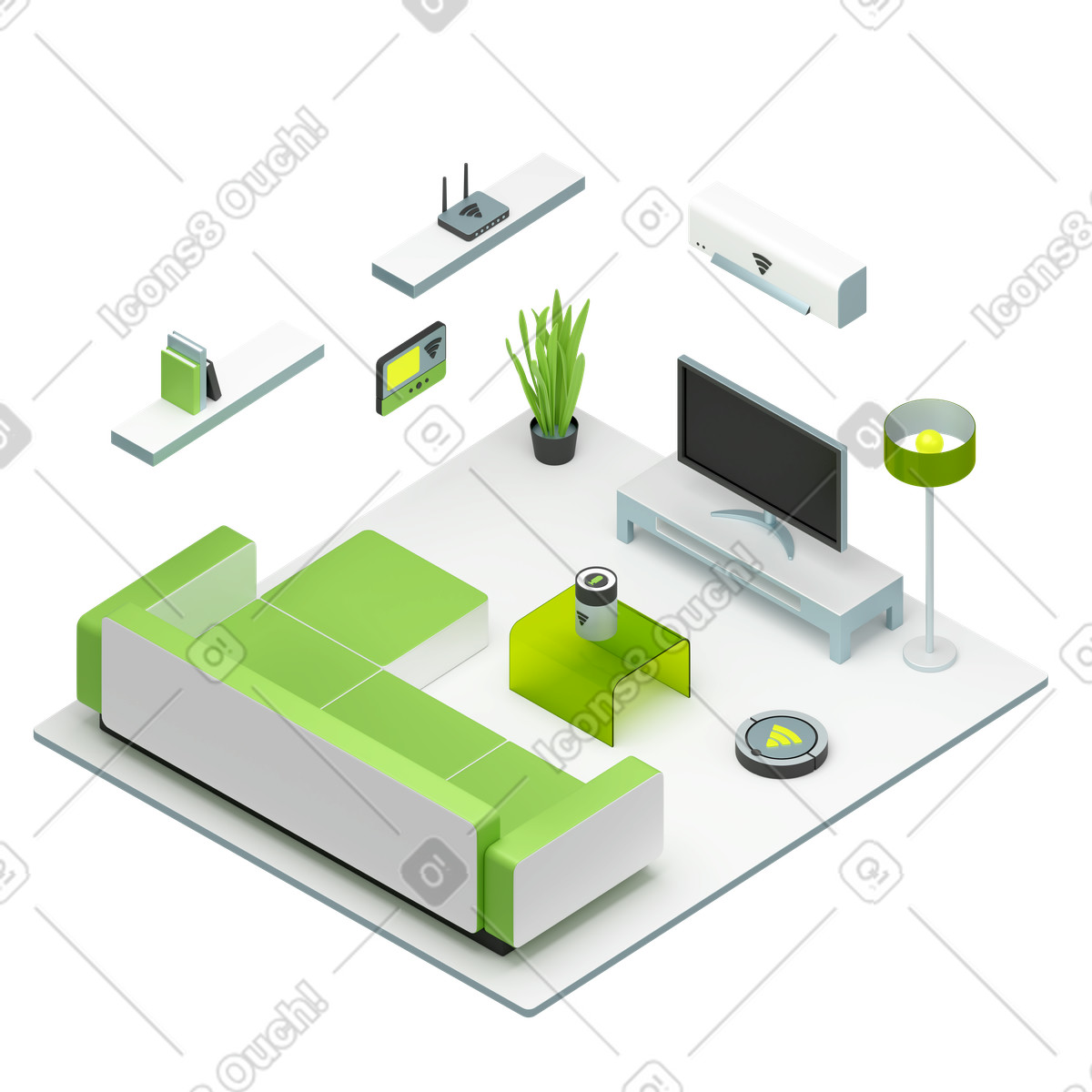 Smart home system in the room animated illustration 3D Isometric style download GIF, Lottie (JSON), AE