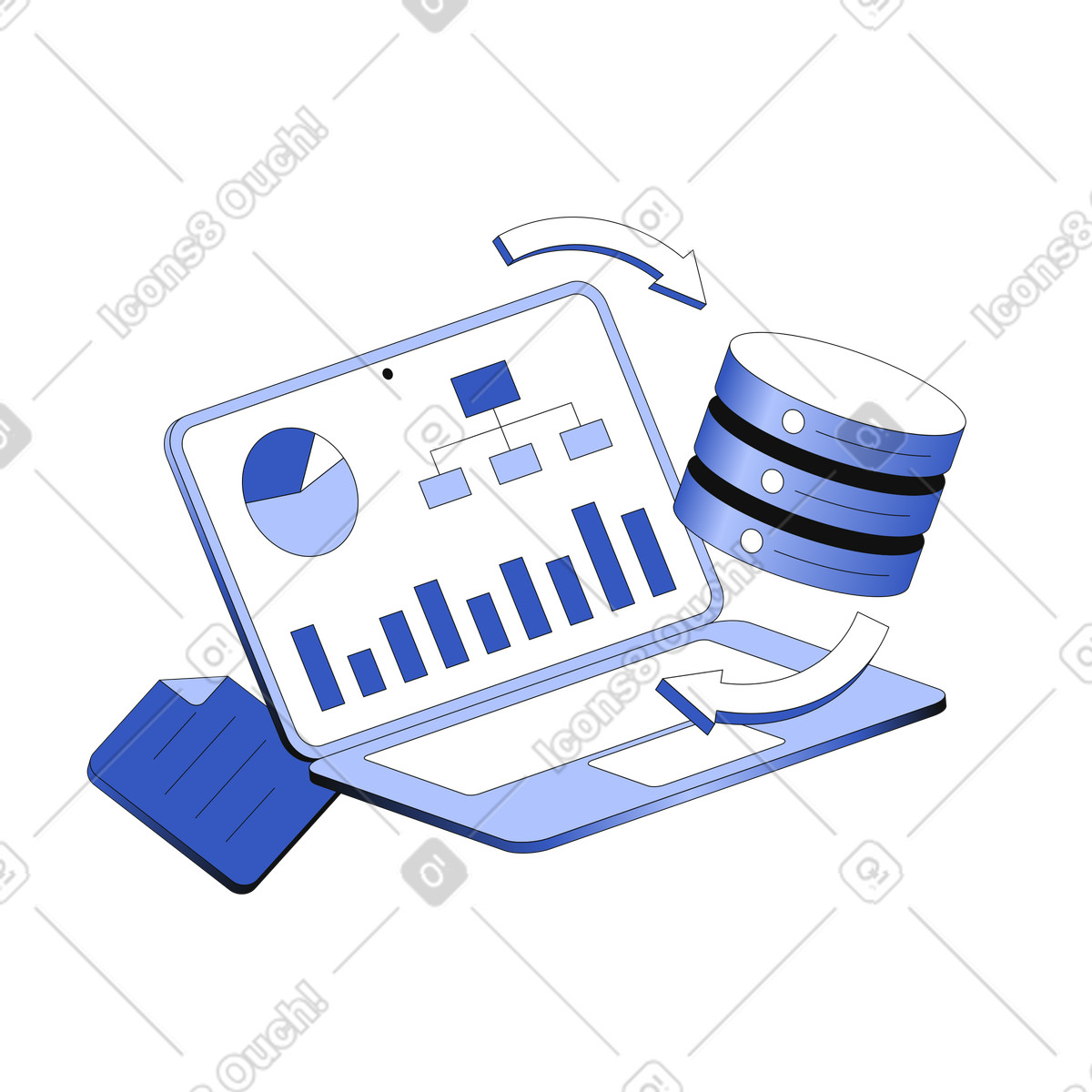 Arbeiten mit big data auf dem server-Illustration im Techny-Stil als Download in PNG, SVG