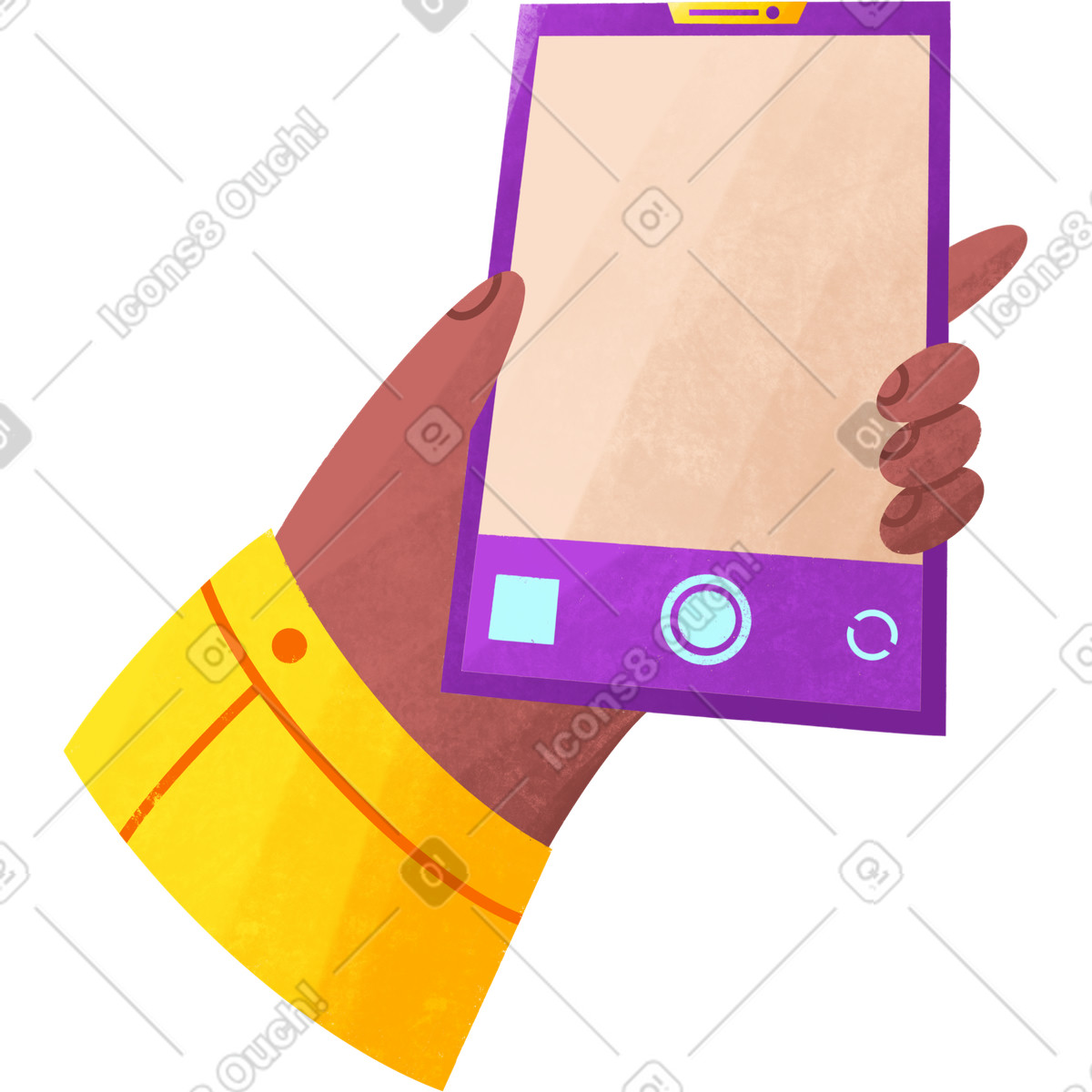 Hand holding camera phone illustration in Bonbon style download in PNG, SVG