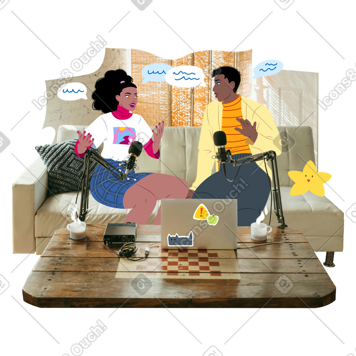 Young people are hosting a podcast illustrazione in stile Everyday scarica in PNG, SVG