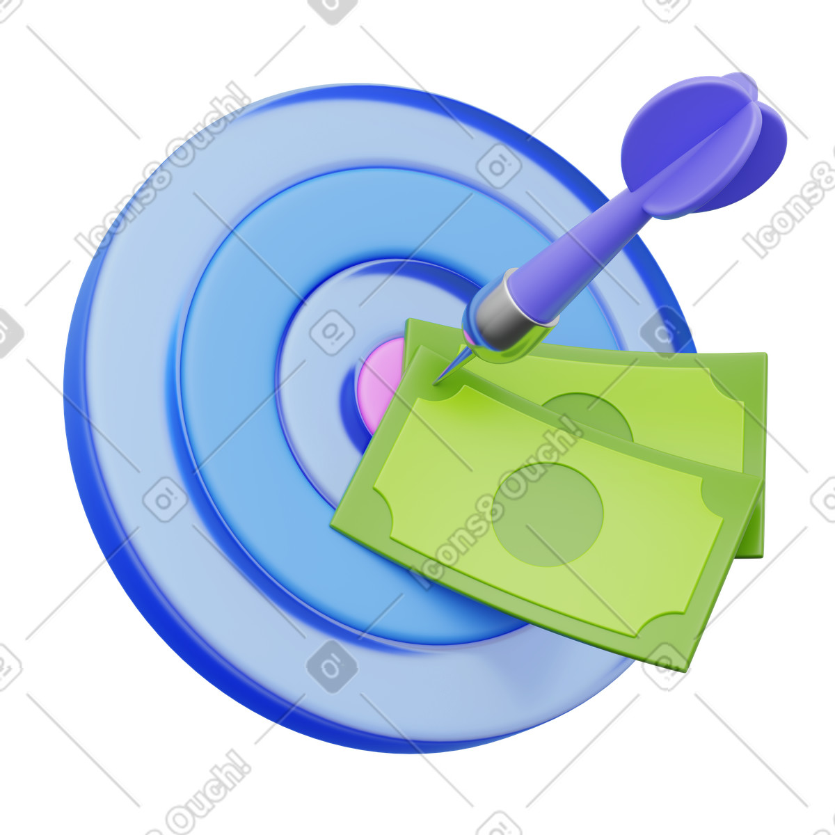 下载 3D Playful 风格的 Financial target, Money bullseye success, Investment goal symbol 插画，支持 PNG、SVG 格式