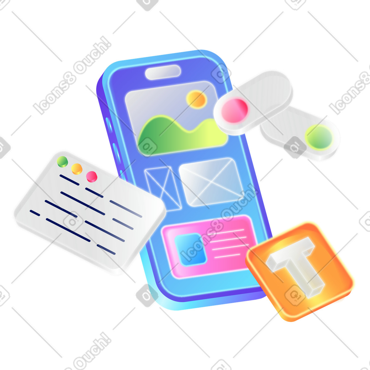 Developing mobile application and software illustration in PNG, SVG