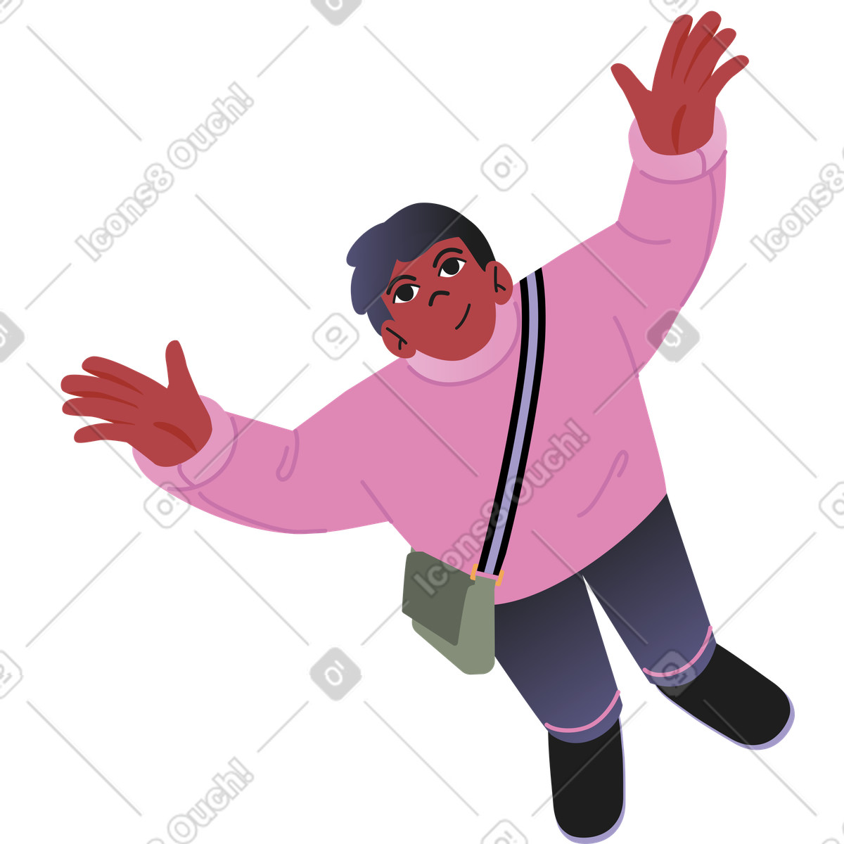 Young man with outstretched arms looks up illustration in Coworking style download in PNG, SVG