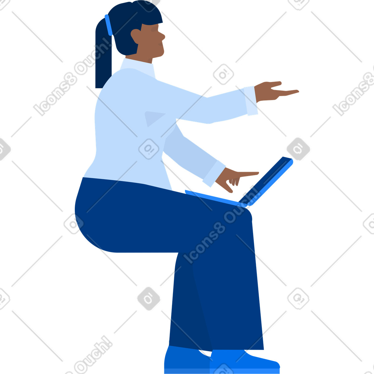Woman is sitting with laptop on her lap illustration in Urban style download in PNG, SVG