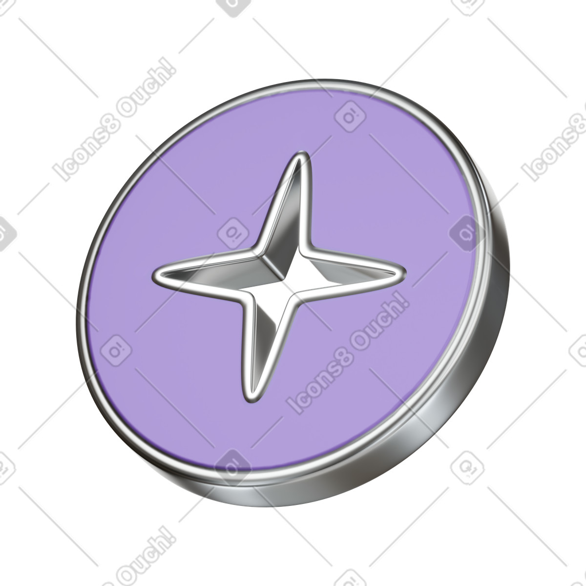Fashion accessory badge with metallic four pointed star cutout illustration in 3D Stickle style download in PNG, SVG