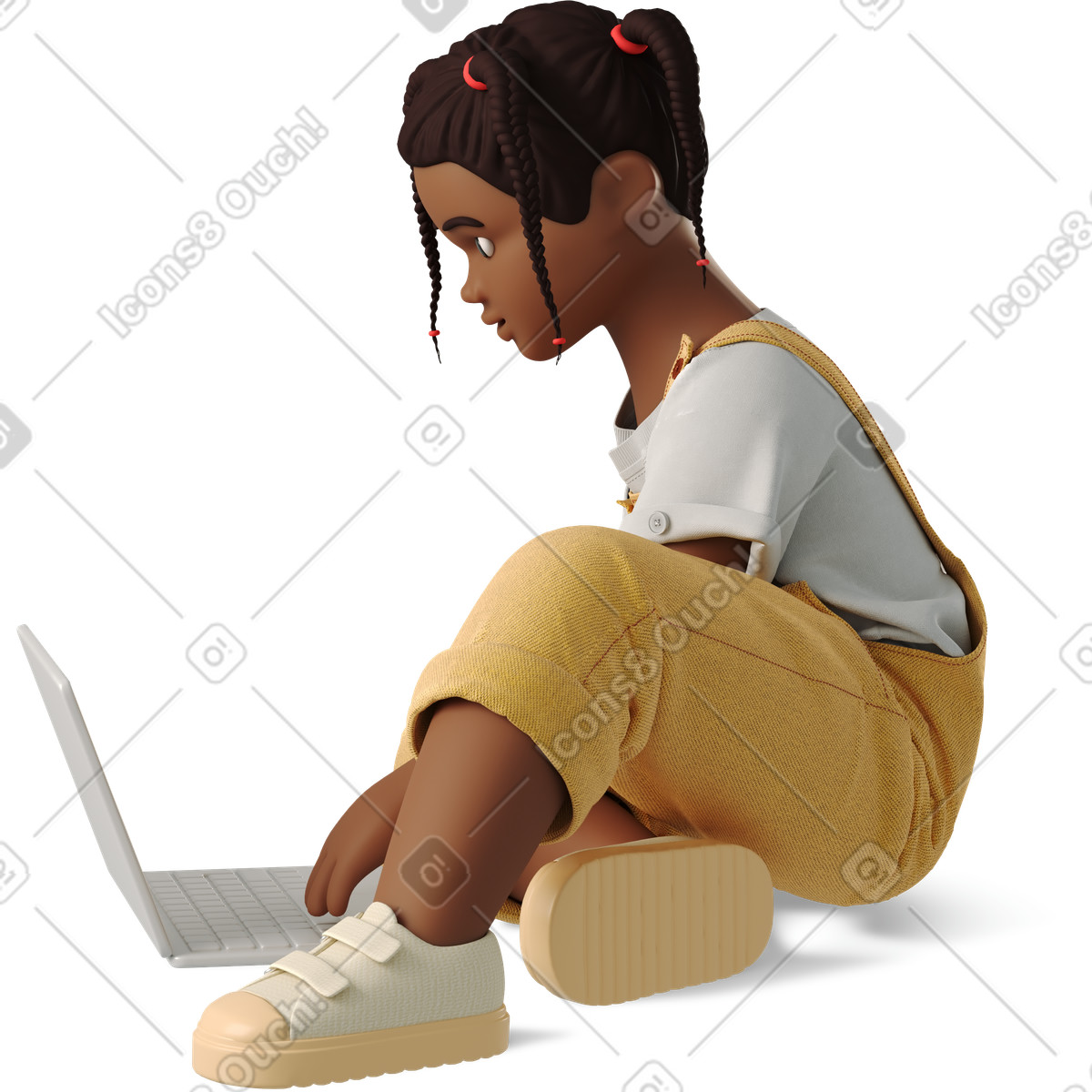 Little girl with a laptop illustrazione in stile 3D Business scarica in PNG, SVG