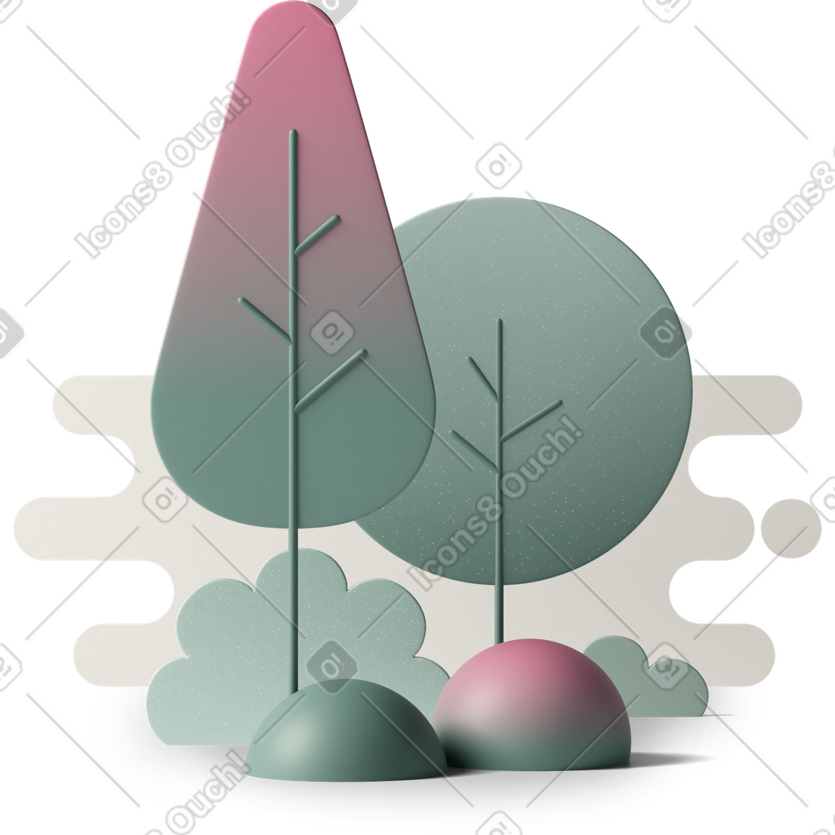 Two trees illustrazione in stile 3D Casual life scarica in PNG, SVG