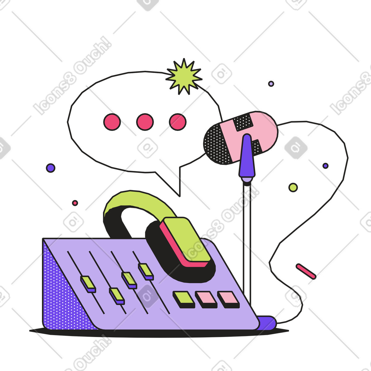 Illustration Studio d'enregistrement de podcasts dans le style Dazzle à télécharger aux formats PNG, SVG