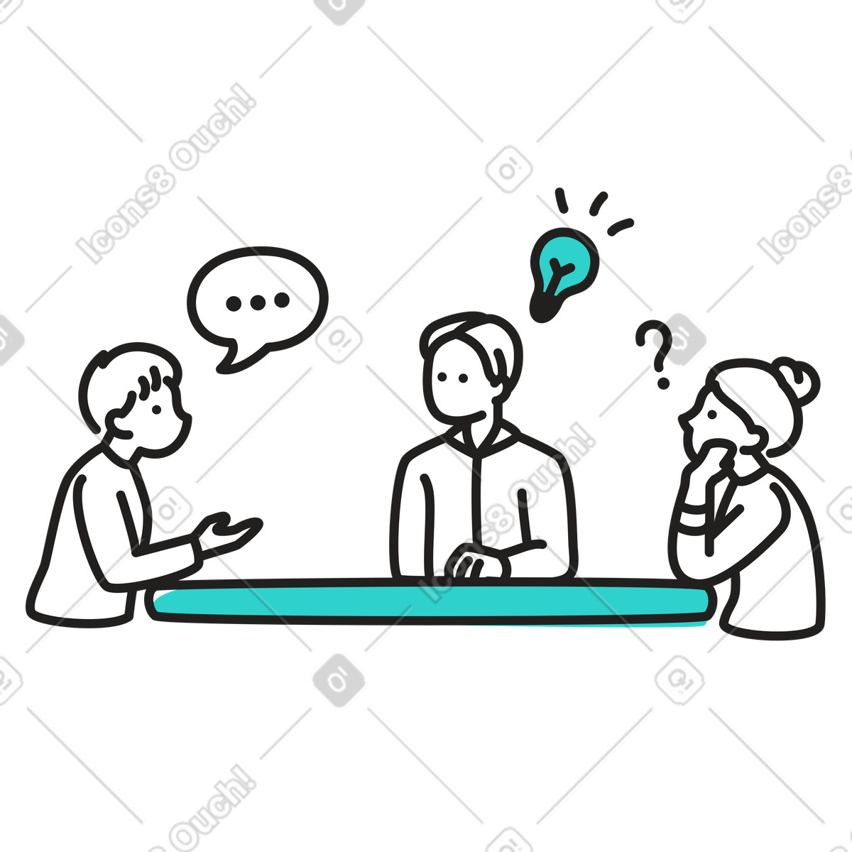 Team discussing ideas together illustration discussion clipart image in PNG SVG GIF