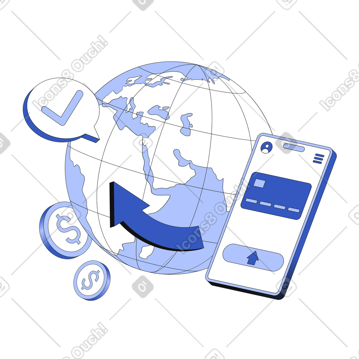 Techny スタイルの 送金または国際送金 のイラストをPNG、SVG形式でダウンロード