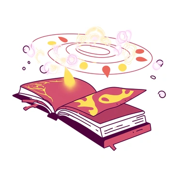 An ancient spell book is floating in mid-air, its pages slightly open as if caught in a gentle breeze. The cover of the book is decorated with intricate gold leaf designs. Surrounding the book, there are various magical symbols in a circular formation that glow with a soft light. In addition to the symbols, several glowing orbs of different sizes hover nearby, casting light that illuminates the book's pages. The scene conveys a sense of mystery and enchantment as the elements interact harmoniously.