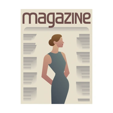 A 1930s magazine cover with a central illustration of a fashionable woman in a stylish dress, surrounded by bold typography that highlights the magazine's title and featured articles.