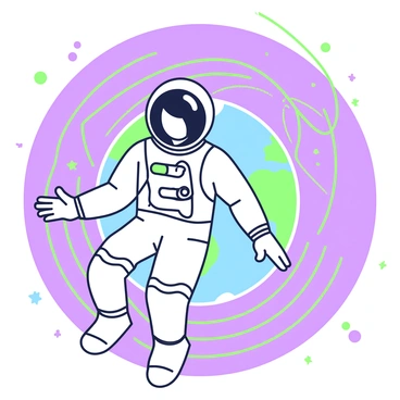 An astronaut is floating in space, wearing a space suit with a reflective visor. The astronaut is positioned in front of a view of Earth, which is partially illuminated with blue oceans and green landmasses. Surrounding the planet, there are green and purple lines depicting Earth's magnetic field, creating a swirling pattern around the globe. The vastness of space is visible in the background, dotted with distant stars. The astronaut appears to be observing the magnetic field with curiosity, hands outstretched, as if to interact with the vibrant lines.