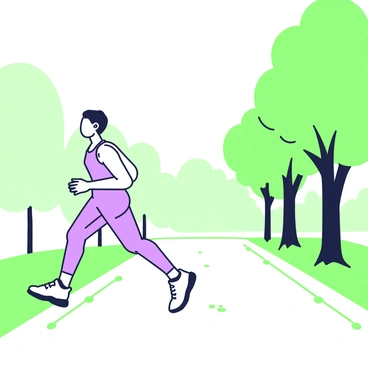 A sprinter is jogging along a path in a park during a misty morning. The sprinter is wearing a fitted athletic outfit and running shoes, showcasing a determined expression. Lining the path are tall trees with dense foliage, shrouded in mist, creating a serene atmosphere. The ground is slightly damp, with dew visible on the grass. In the distance, the silhouette of more trees can be seen fading into the mist, enhancing the tranquil setting of the park.