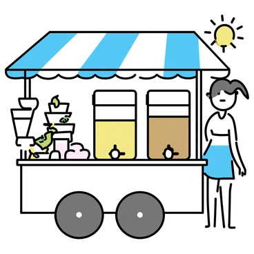 A refreshing beverage cart with lemonade and iced tea at a summer festival