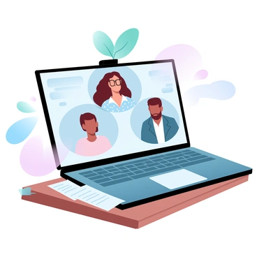 A virtual meeting on a laptop screen discussing the benefits of Ozempic with a diverse group