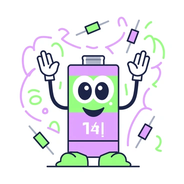 A cartoon-style illustration of a smiling capacitor. The capacitor has large, expressive eyes and a broad smile on its face. It has two arms raised in a cheerful pose, and its body is cylindrical with a metallic top. The capacitor stands on a flat surface, surrounded by small, colorful circuit elements like resistors and diodes. The background includes abstract lines representing electrical currents flowing around the capacitor.