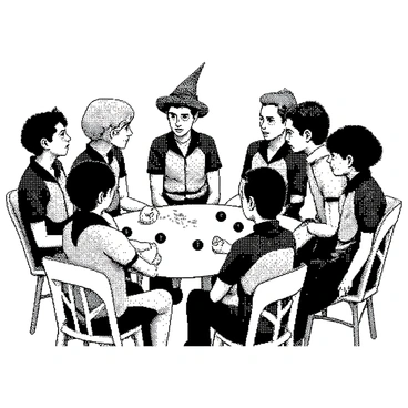 A group of trainers is gathered around a table at a café, all wearing matching team outfits that clearly identify them as a unified group. Each trainer has a determined expression as they discuss their next Pokémon-catching strategy. There are several Pokémon-themed items scattered on the table, including Poké Balls and a map of the local area. The trainers are diverse in appearance, with different hairstyles and accessories, showcasing their individual styles while still maintaining the cohesive look of their team uniforms.