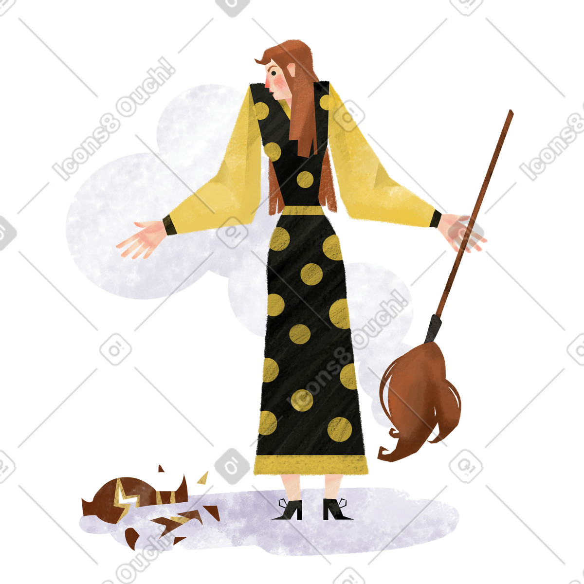 Sweeping up the shards of a broken vase, Accident or error page illustration in Family style download in PNG, SVG