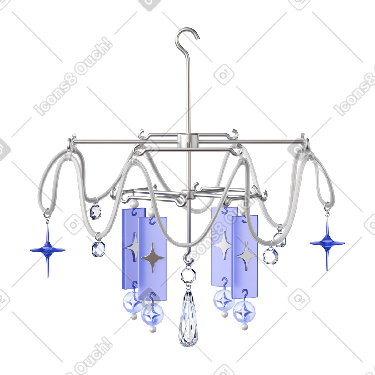 Chandelier with ai stars and crystals illustration in 3D Stickle style download in PNG, SVG