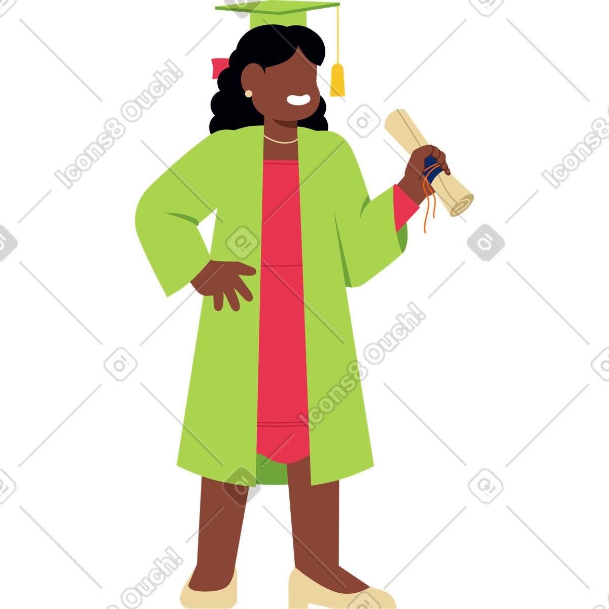 Young female graduate illustration featuring college clipart vector images and graphics