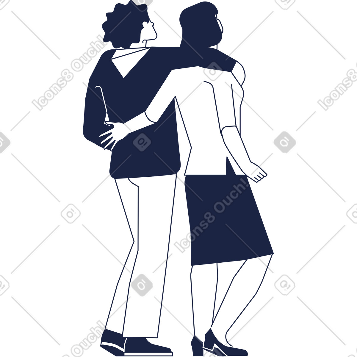 Couple view from back illustration in Urban Line style download in PNG, SVG