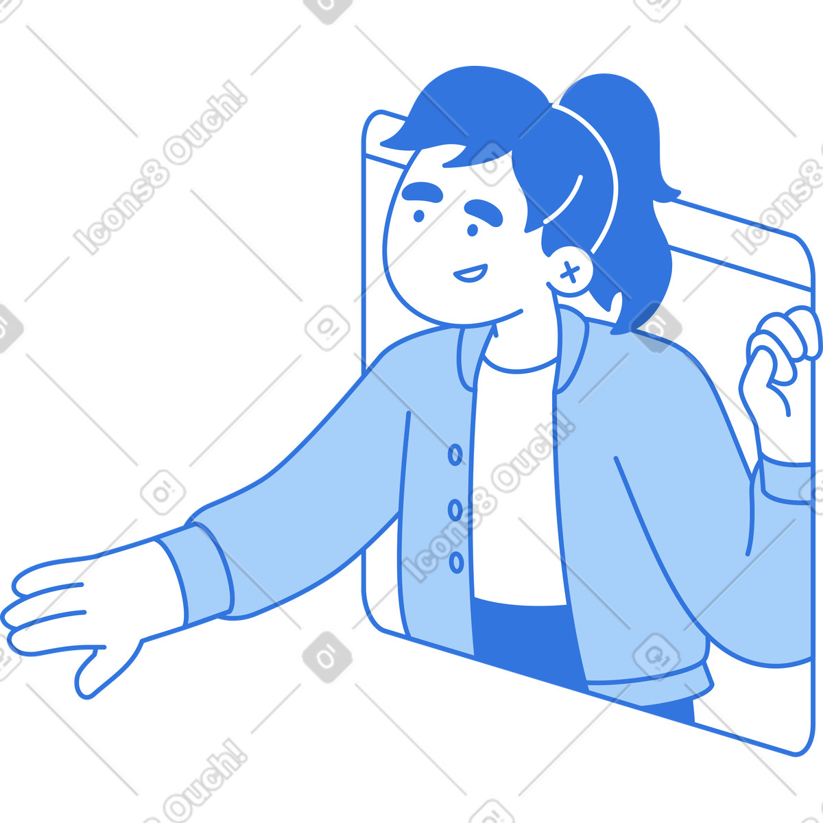 Sky スタイルの ブラウザウィンドウから手を差し出す女性 のイラストをPNG、SVG形式でダウンロード