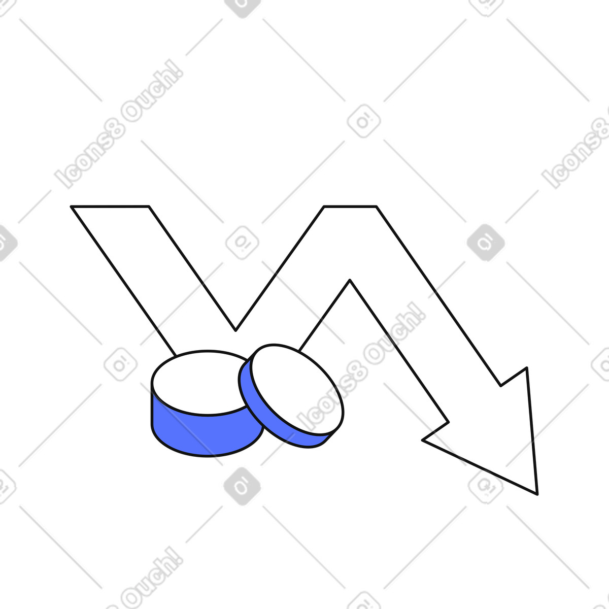 Ilustração de Pills represent decreasing medication costs with downward arrow on black em no estilo Main para baixar em PNG, SVG