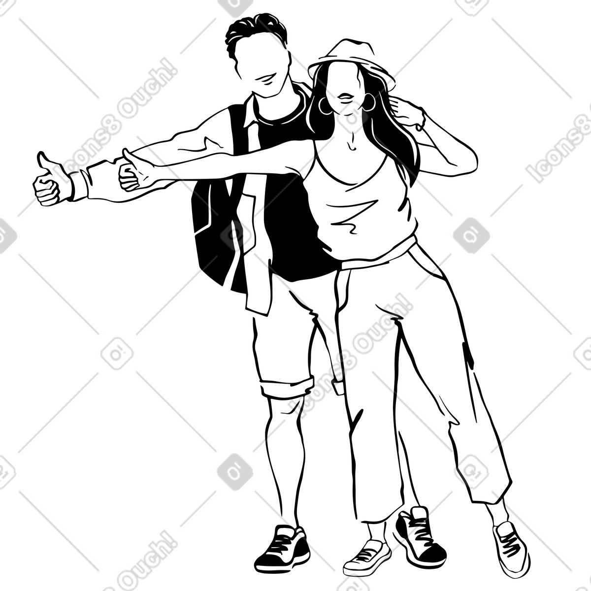 Ilustração de Amigos viajantes pegando carona em no estilo Line para baixar em PNG, SVG