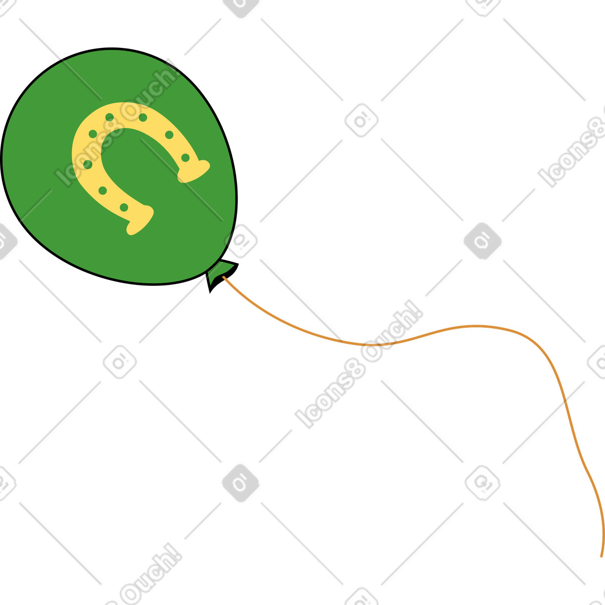 Green balloon with a horseshoe illustration in Kindy style download in PNG, SVG
