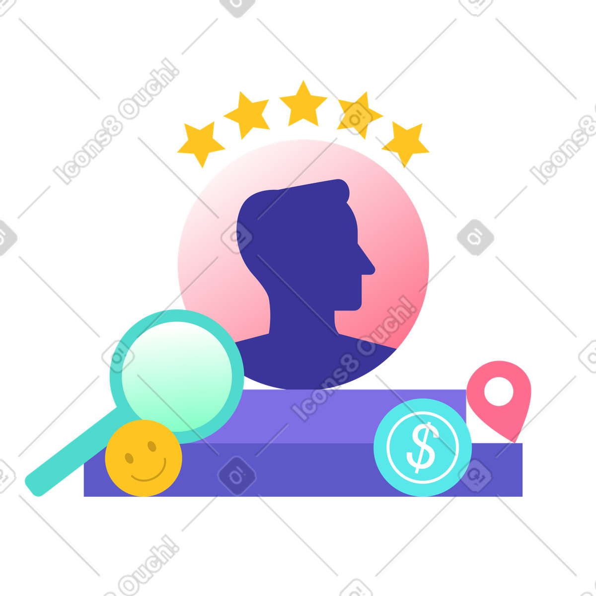 Profile icon with five stars, Ideal customer profile for businesses illustration in PNG, SVG
