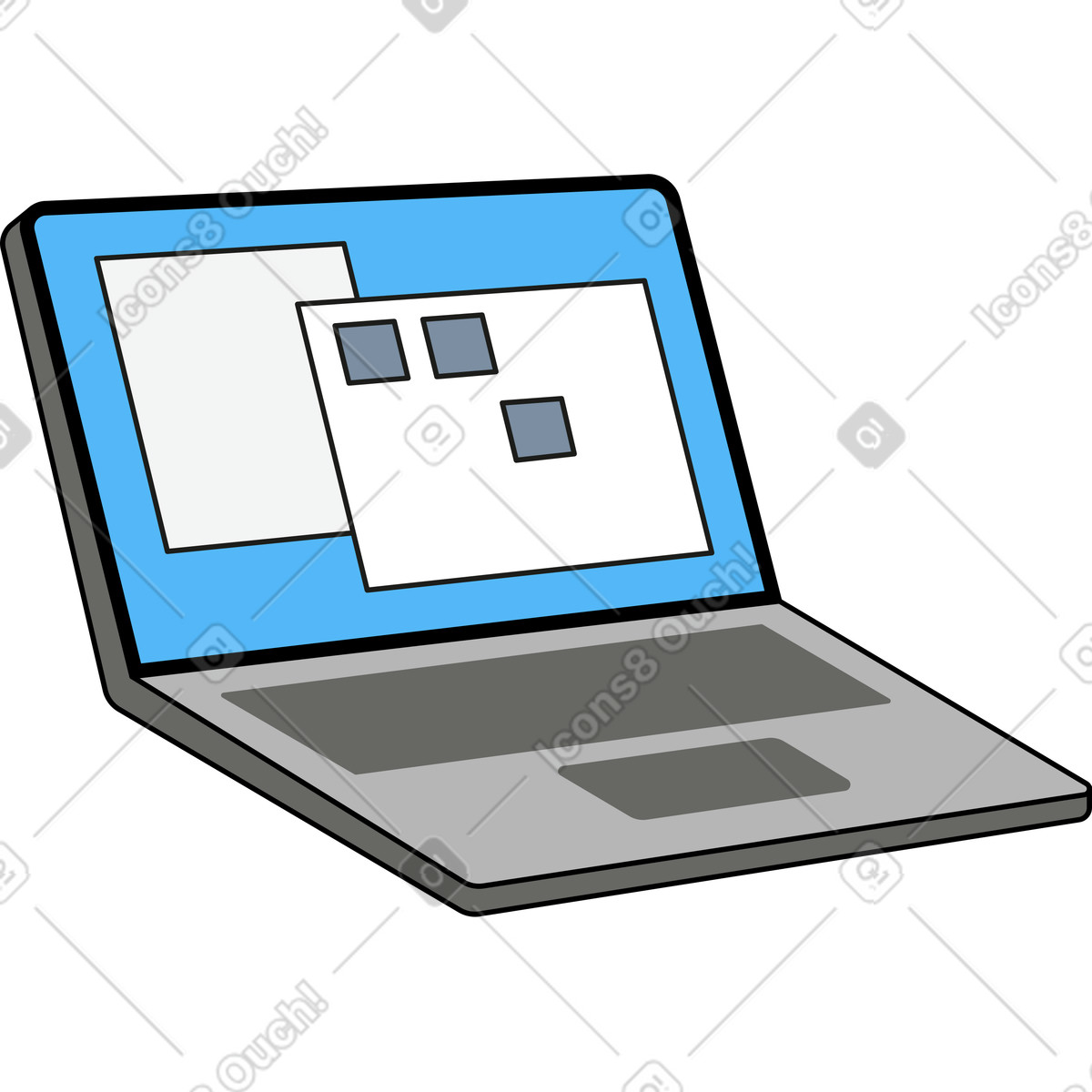 Laptop aperto illustrazione in stile Kindy scarica in PNG, SVG