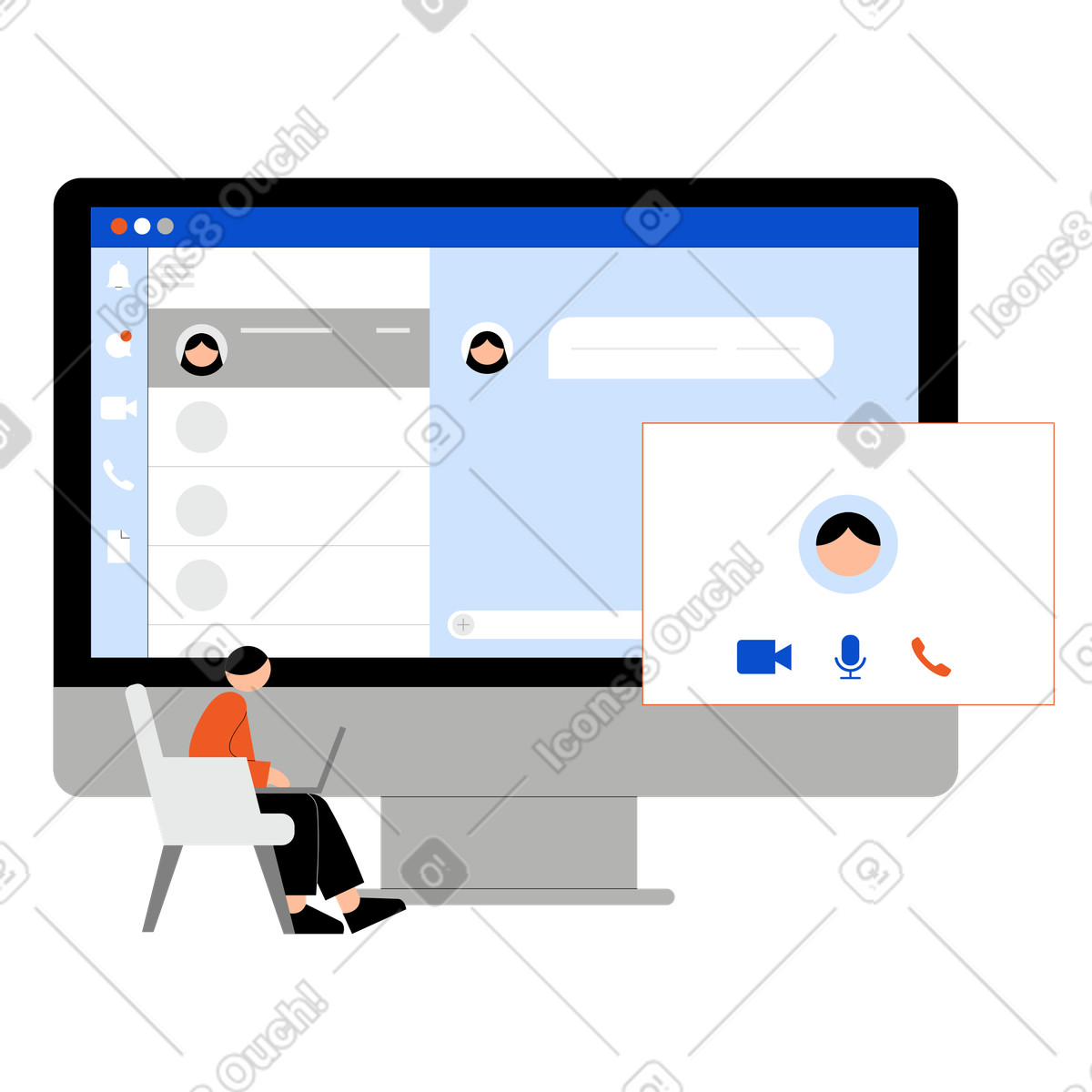 Ilustración Reunión online mediante videollamada en estilo Tiny a descargar en PNG y SVG