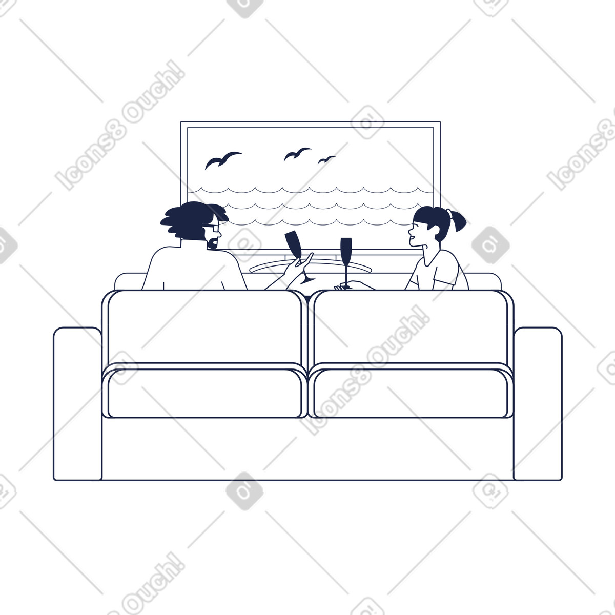 Paar sieht sich bei einem date einen film an-Illustration in PNG, SVG