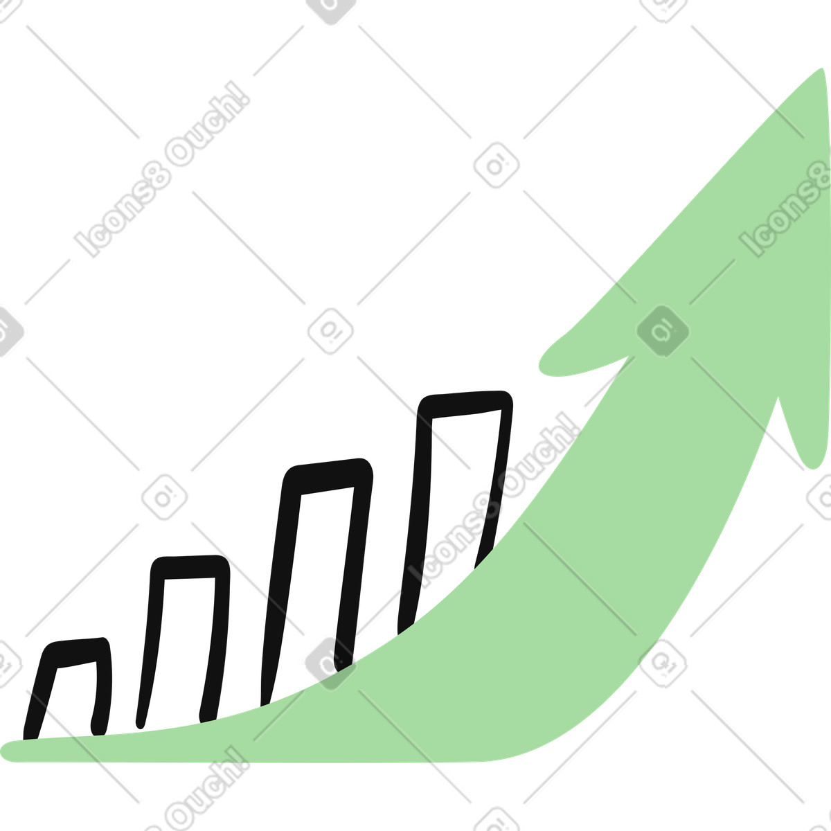 Ilustración Arrow upward over rising bar chart indicating business growth success en estilo Organic a descargar en PNG y SVG