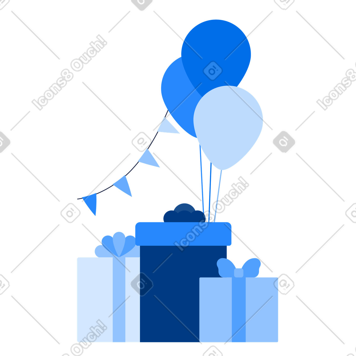 Geburtstagsgeschenke, luftballons und bänder-Illustration im Urban-Stil als Download in PNG, SVG