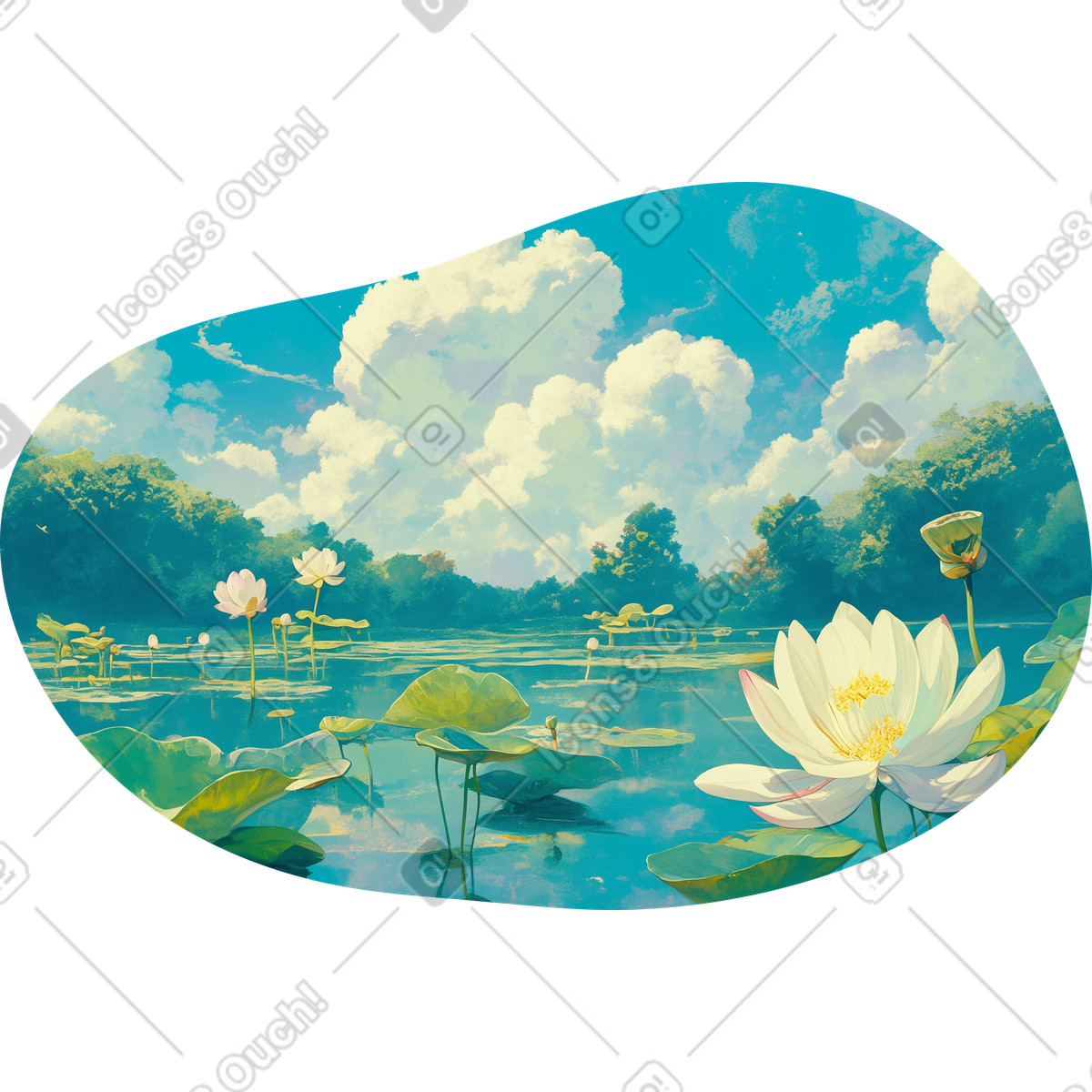 Ilustração de Lago com fundo lótus branco em no estilo Scenes para baixar em PNG, SVG