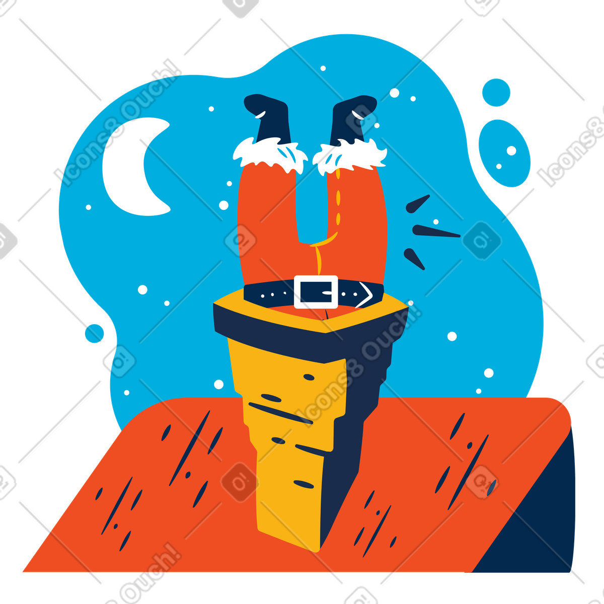 下载 Flame 风格的 Santa stuck upside down in chimney, Holiday accident or fatal error 插画，支持 PNG、SVG 格式