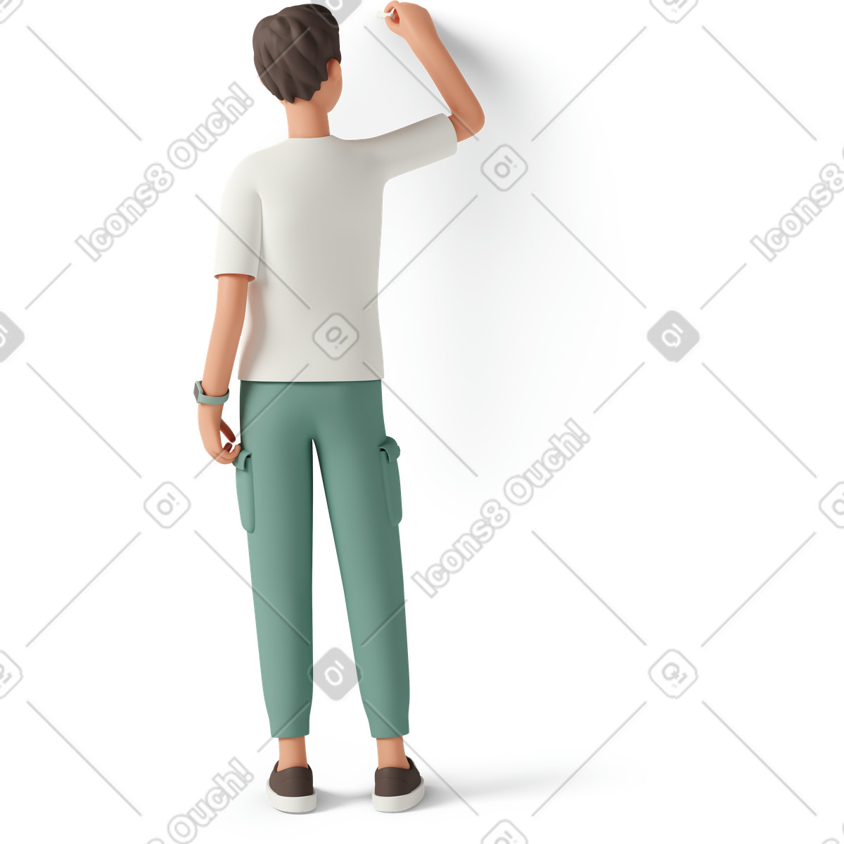 Back view of man writing with chalk-Illustration im 3D Casual life-Stil als Download in PNG, SVG