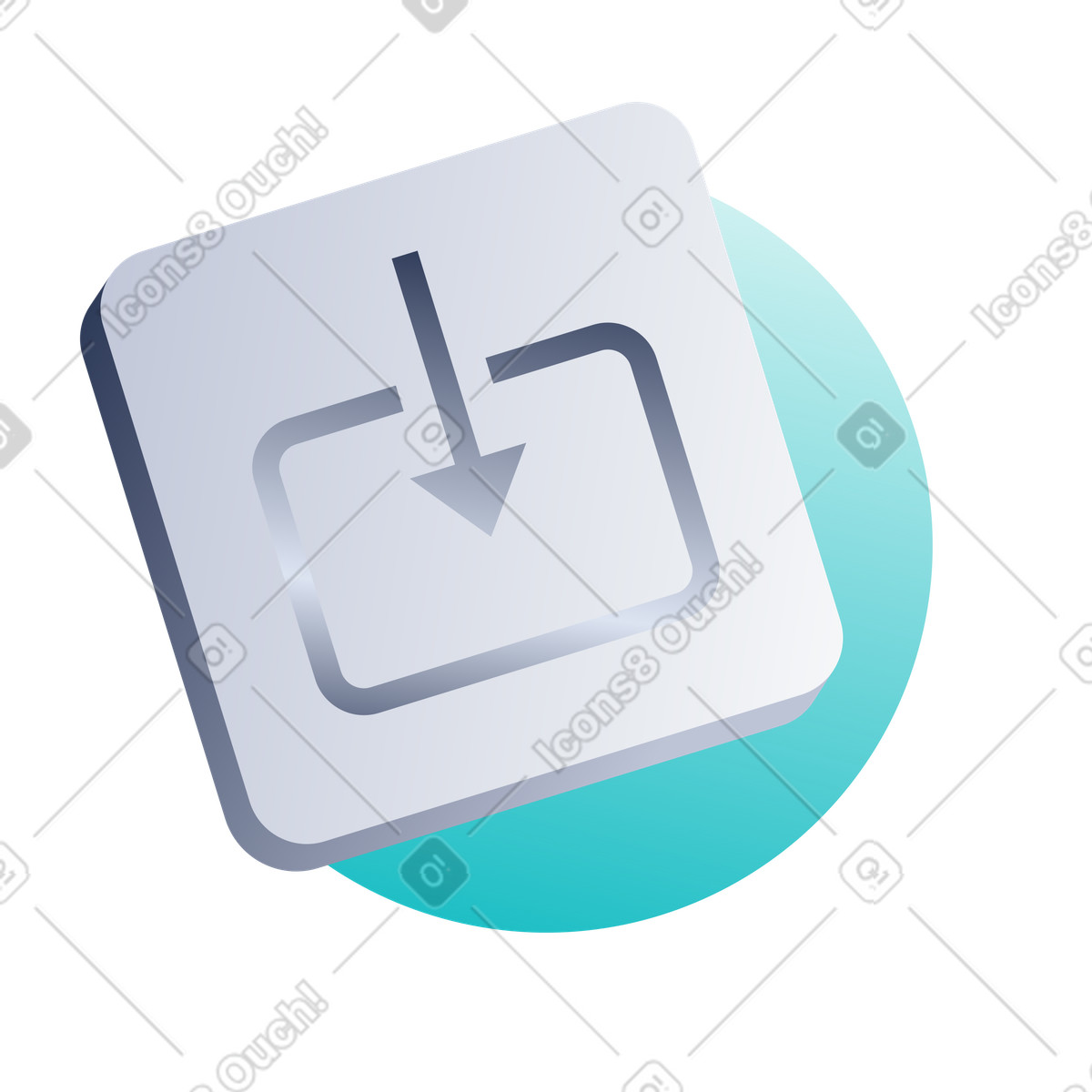 Simple download button on rounded square, digital asset import illustration in Lucent style in PNG, SVG