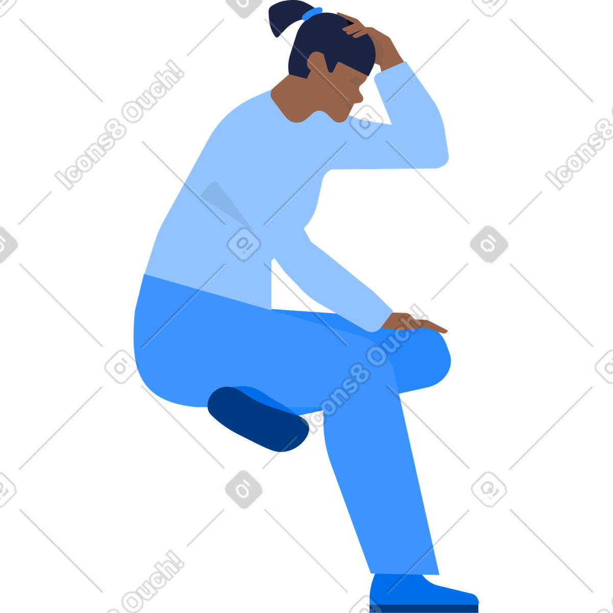 Ilustração de Mulher triste sentada com a cabeça na mão em no estilo Urban para baixar em PNG, SVG