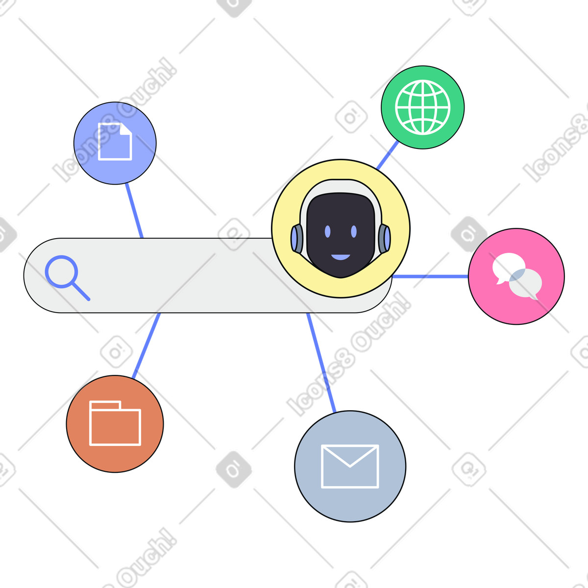 AI powered universal search, Intelligent search across platforms illustration in Teko style download in PNG, SVG