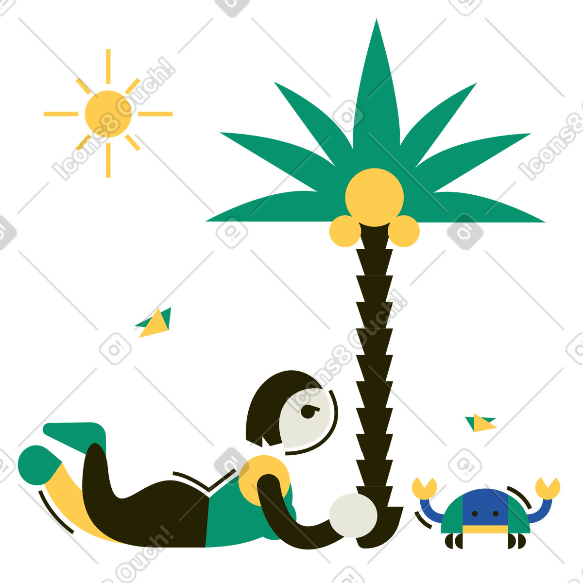 Tourist encountering crab on the beach, Seaside holiday or travel memories illustration in Spot style download in PNG, SVG