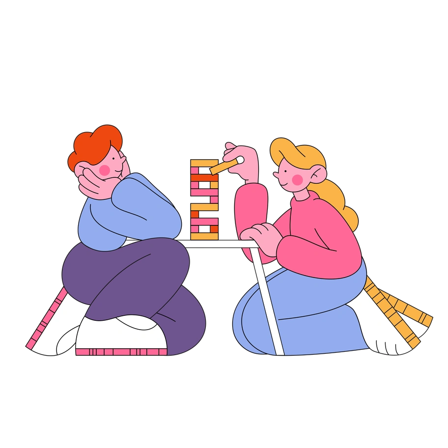 Two people playing a game together - Bloom style illustration