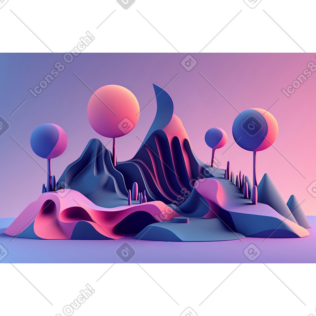 3D abstract landscape composition background illustration in Experimental style download in PNG, SVG