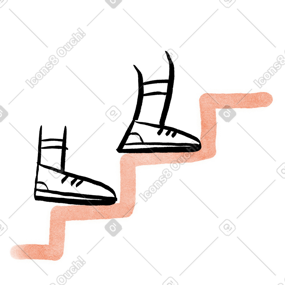Walking up the stairs, Climbing to success, Personal development and progress animated illustration in GIF, Lottie (JSON), AE
