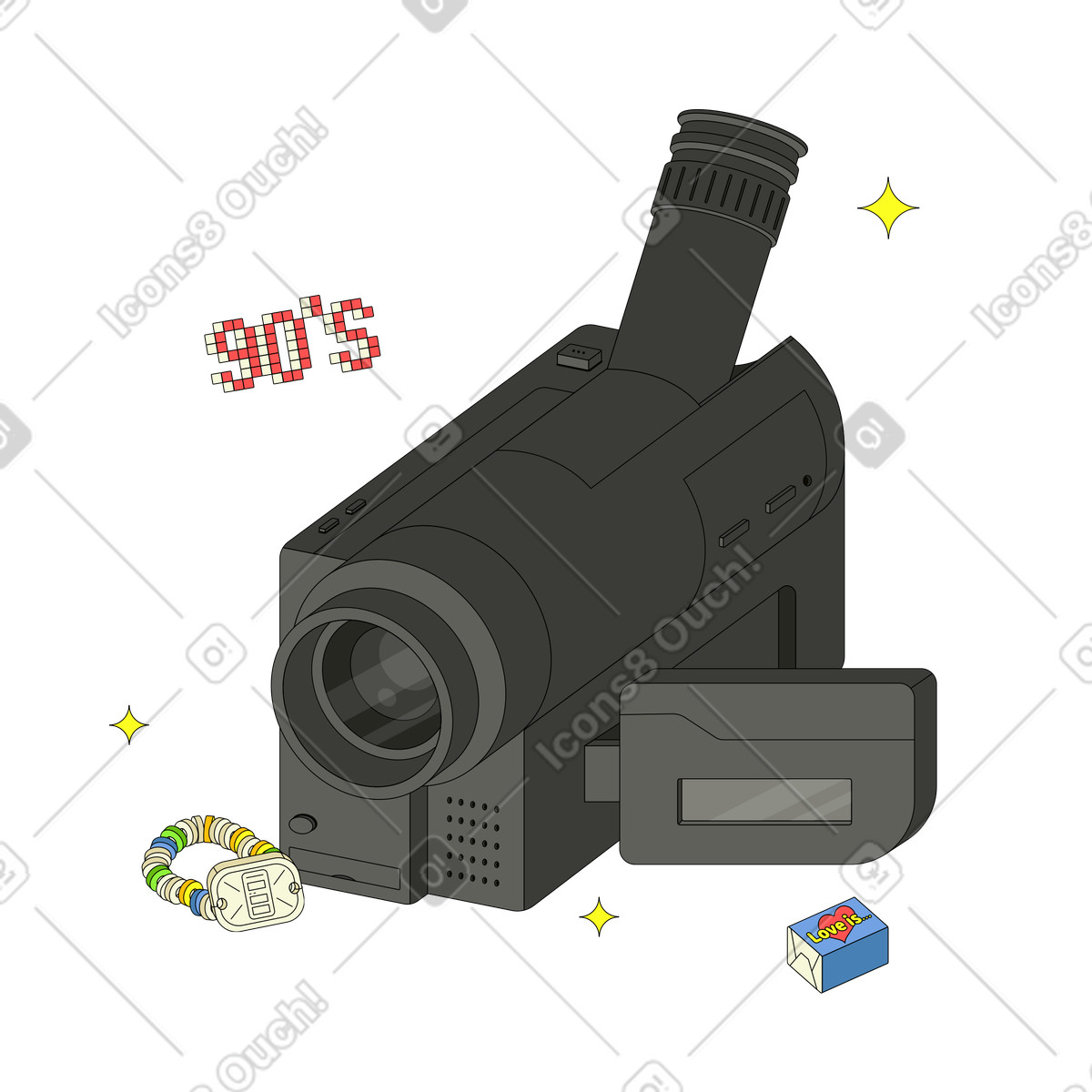 Illustration Appareil photo rétro avec bracelet de bonbons dans le style Retro à télécharger aux formats PNG, SVG