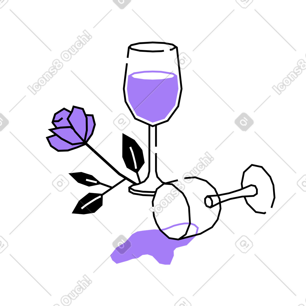 Bicchieri di vino e rosa illustrazione in stile Amethyst scarica in PNG, SVG